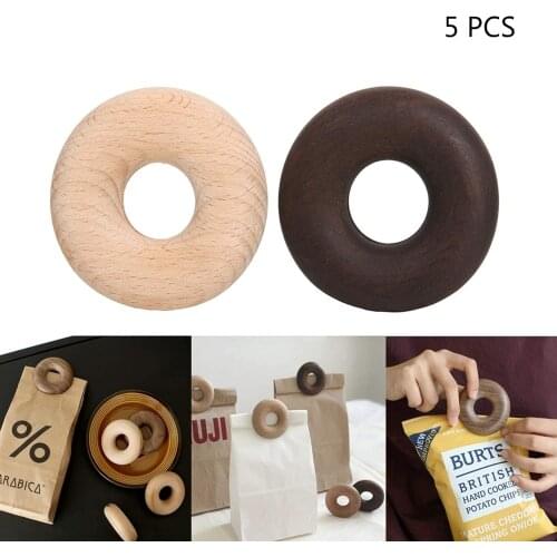 5 Pcs Wooden Sealer Snack Fresh Food Storage Bag Clips Kitchen Tool Accessories Donut Shape Sealing Clamp Food Clips