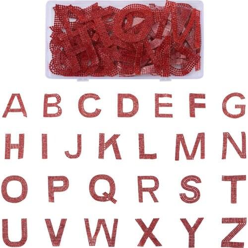 52 Pcs/Box 26 Alphabet Hotfix Rhinestone Hot Melt Adhesive on the Back for Costume Bags Accessories DIY Jewelry Making Crafts