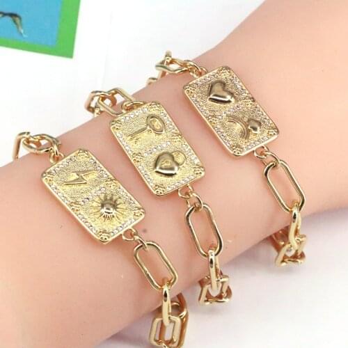6Pcs, New design cz square shape bracelet,cubic zircon component,popular plated chain bracelet