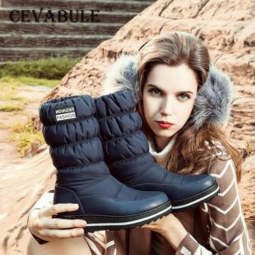 CAVABULE 2021 Thick-haired Snow Boots Down Cloth Mid-slope Casual Boots Platform Zapatos Para Mujer Combat Boots for Women TYX