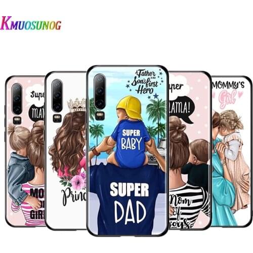 Beautiful mother lovely daughter son Black Cover For Huawei P40 P30 P20 P10 P9 P8 Lite E 5G 2017 2019 Pro Plus Phone Case