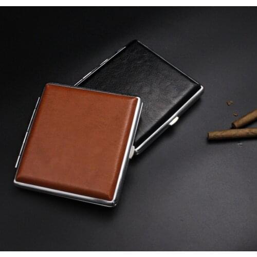 Hold 14 16 18 20 Smoker Clamshell Cigarette Case Classical Leather personal portable Metal Smoking Tobacco box man gift gadgets