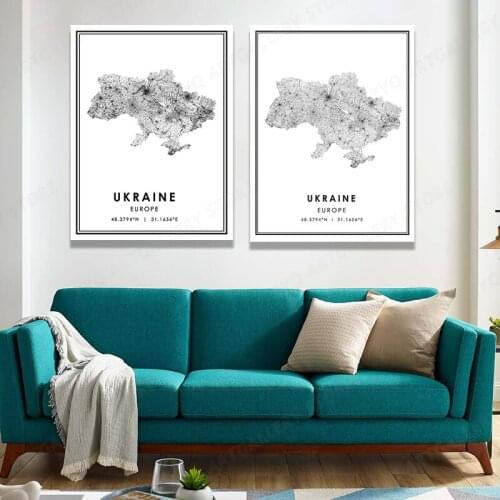 Black and White UKRAINE City Map Latitude Longitude Prints Posters Minimalist Canvas Painting Digital Art Wall Pictures