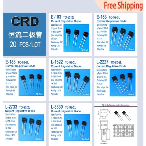 E-103 E-153 E-183 L-1822 L-2227 L-2733 L-3339 TO-92-2L CRD / CURRENT REGULATIVE DIODE NEW Applied to LED 10PCS/LOT