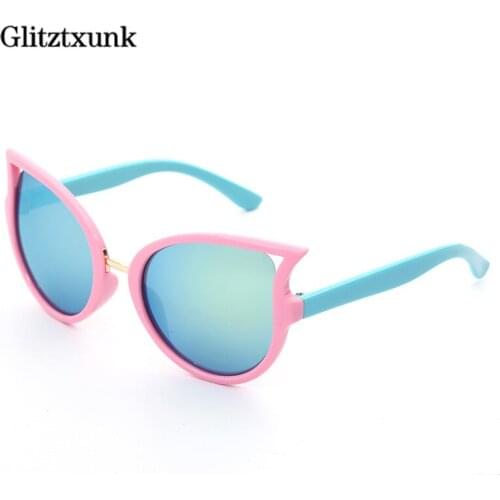 Glitztxunk New Fashion Cat Eye Sunglasses Kids Colorful Frame Gradient Sun Glasses Driving UV400 Boys/Girls Goggles Eyewear