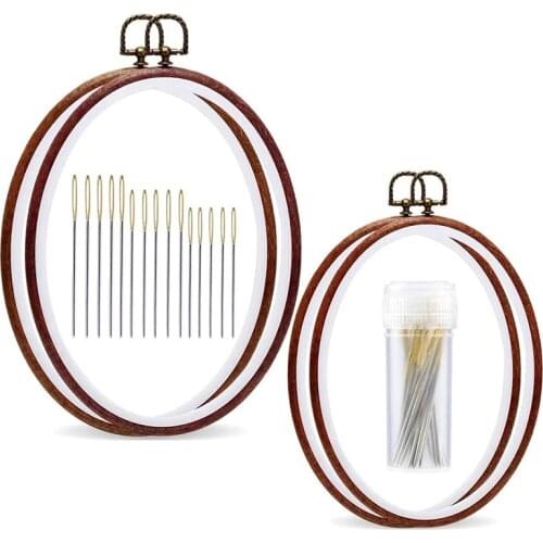 Imzay 4Pack Oval Embroidery Hoop, Imitated Wood Display Frame With Embroidery Needles, Embroidery Frame And Cross Stitch Hoop