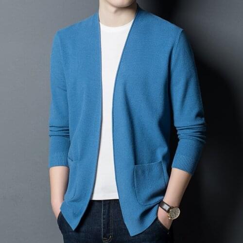 Cardigan Mens Sweaters Jacket Spring Leisure Korean Knitwear Male Fashion Knit Cardigan with Pockets Long Sleeve Sweater Coat