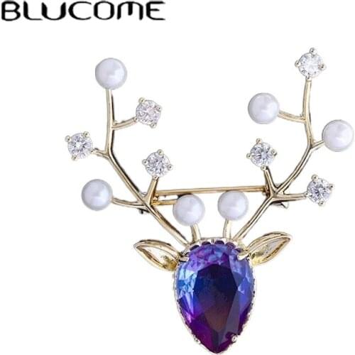 Kawaii Tourmaline Fawn Pearl Brooch Fashion Temperament Elegant Exquisite Cubic Zircon Animal Small Pin Sewing Buckle Needle