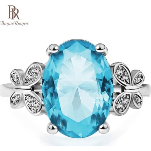 Bague Ringen 100% real Silver 925 Ring With 10*14MM Aquamarin Gemstone Women Engagement Wedding Ring Fine Jewelry Gift Size 6-10
