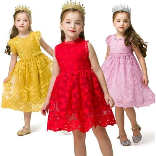 Red Christmas Girls Dress Flower Princess Birhtday Party Baby Girl Clothes Kids Children Lace Frocks 2 3 4 5 6 7 Years Clothing