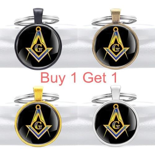 Buy 1 Get 1 Black Masonic Pendant Key Rings Classic Men Women Free and Accepted Masons Key Chain