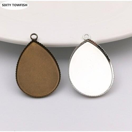 100pcs/lot Inner size:13x18mm 18x25MM 4Colors Copper Teadrop Single Pendant Cameo Cabochon Jewelry Base Settings Accessory