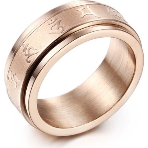 Unisex Fashion Punk Ring Couple Six-word Mantra Heart Ring 316L Stainless Steel Rings for Women Not Allergic Not Fade