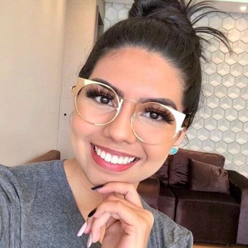 2020 Fashion TR90 Spring Hinge Temple Glasses Frames Women Metal Gold Cat Eye Round Optical Ladies Spectacles Computer Eyewear