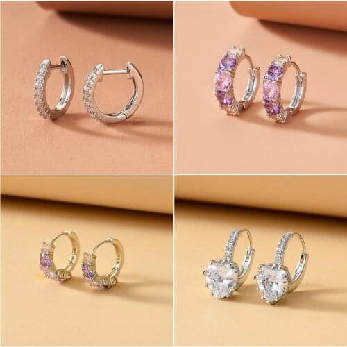 2021 New Korea Fashion Zircon Earrings Concise Style Purple Golden Geometry Round Zircon Earrings for Woman Jewelry Wholesale