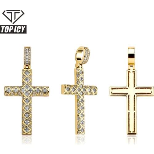 Hip Hop Iced Out Crystal Diamond Classic Cross Pendant Necklace Sets Religious Christian Rapper Jewelry Wholesale
