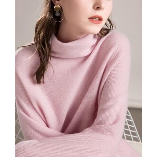Pure goat cashmere knit women bottoming pullover sweater piles collar beige camel 4color M/L/XL retail wholesale