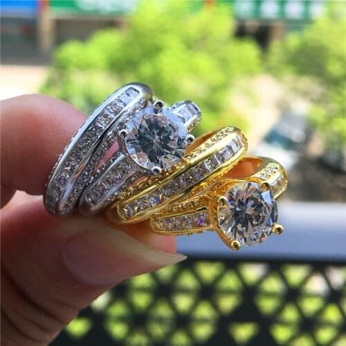 Luxury Crystal Female Zircon Wedding Ring Set Fashion Silver Color Bridal Sets Jewelry Promise Love Engagement Rings For Women