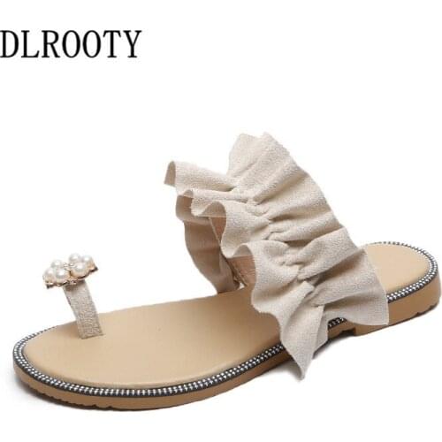 Women Sandals Shoes Slip Flops Slippers New Summer Crystal Fashion String Bead Slip-On Breathable Non-slip Female Slides Casual