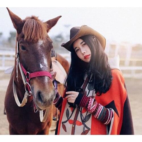 Men / Women Wool Felt Retro Wide Brim Thick Wool Felt Turquoise Leather Band Cowboy Cowgirl Western Fedora Hat Adjust 56-58cm