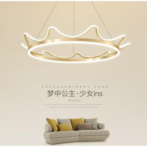 Bedroom chandelier modern simple creative crown Nordic net red warm childrens room light luxury dining room lamps