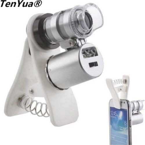TenYua Protable 3Led Light Clip Mobile Phone Microscope Magnifier Micro Lens 60X Optical Zoom Telescope Camera