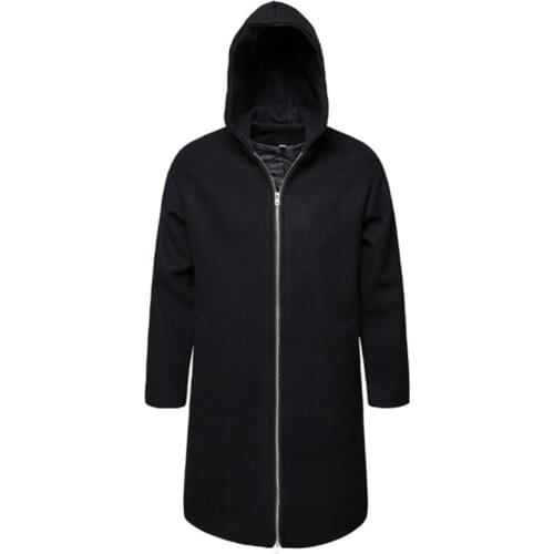 Trench Coat Men Zipper Hooded Long Woolen Coat Mens Clothing Long Jackets & Coats British Style Overcoat Europe/US Size M-XXL