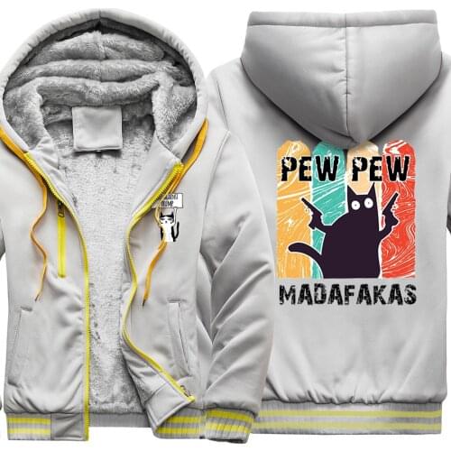 Pew Madafaka Print Thicken Jackets Mens Keep Warm Long Sleeve Clothing And Hooded Fashion Tops Zipper Hipster Sudadera Hombre