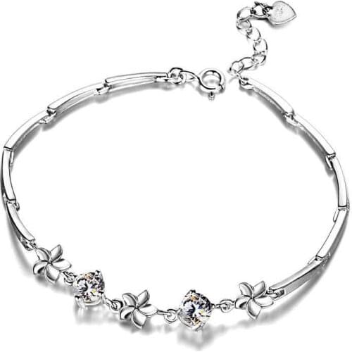 Trendy Flower Charm Bracelets For Women Silver 925 Austrian Crystal Bracelet Bangles Wedding Party Jewelry