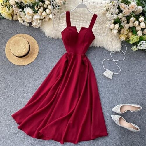 2021 Summer Women Long Cocktail Dress Sweet Memory 7 Color Back Green Wine Red White Yellow Sexy V-Neck Prom Dresses Beach Robes