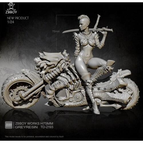1/24 Resin Figure Kits punk machine fire motorcycle female swordsman self-assembled TD-2193