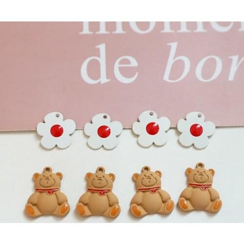 10pcs Cute bear Animal stud Earrings For Women flower alloy spray paint pendant love hollow earrings diy jewelry accessories