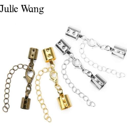 Julie Wang 20pcs End Caps Extender Chain Connector For Round Leather Cord 3/4/5/6/8mm Bracelet Findings Jewelry Accessory Making