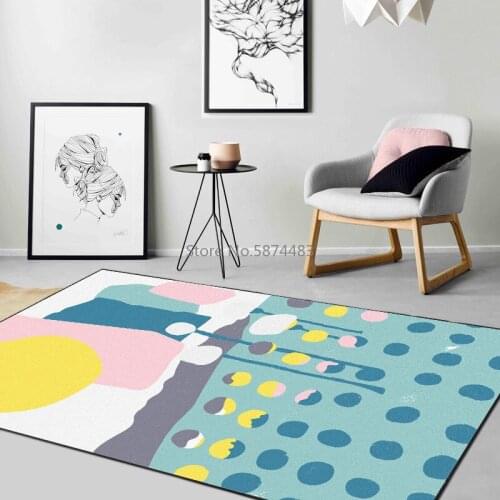 200*300cm Nordic Style Abstract Geometric Stripes Color Bright Yellow Bedroom Living Room Crystal Velvet Floor Mat Carpet