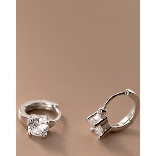 925 Sterling Silver Single Zircon Hoop Earrings For Woman Party Small Ear Bone Nail Minimalist Fine Jewelry