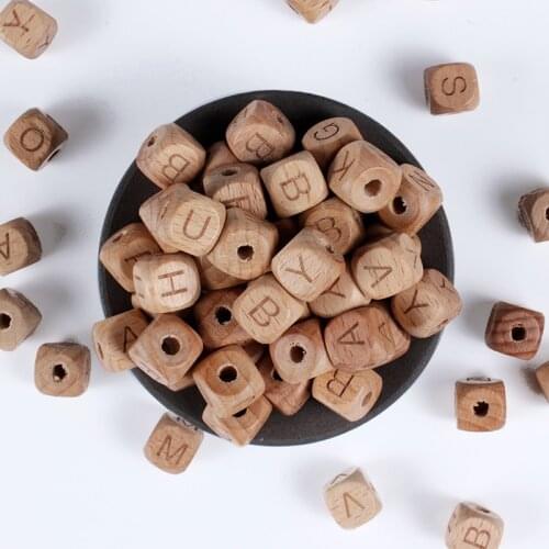 12mm 20Pcs/lot Cube Wooden Beads Square Letter Alphabet Natural Beech Loose Wood Beads for Jewelry Making Diy Craft Accessories