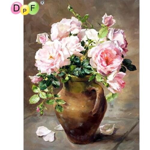 DPF 5D DIY diamond painting cross stitch clay pot rose diamond painting round diamond painting embroidery mosaic decoration gift
