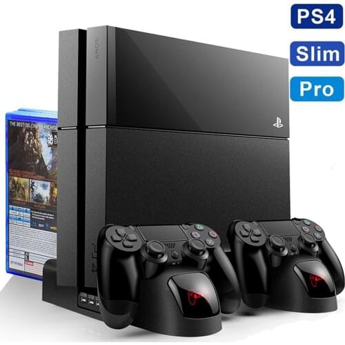 PS4/PS4 Slim/PS4 Pro Dual Controller Charger Dock Console Vertical Cooling Stand Charging Station LED Fan For SONY Playstation 4