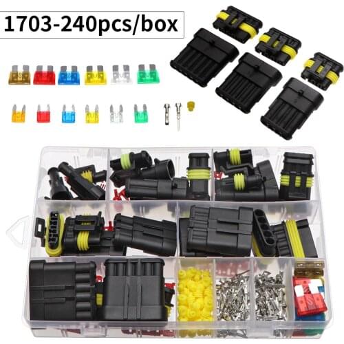 240pcs 12V 1/2/3/4/5/6 Pin AMP Tyco Electrical Waterproof Wire Connector Sets with Crimp Terminal Car Fuse Small Medium Size