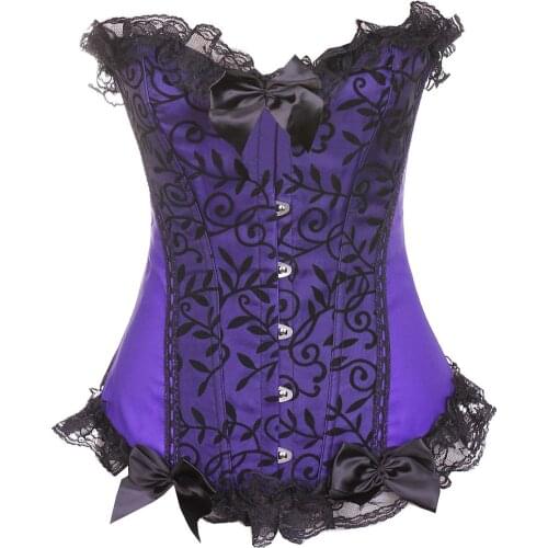 Purple floral Lace Corset Women Overbust Shaper Lingerie Plus Size Lace Up Back Bustiers