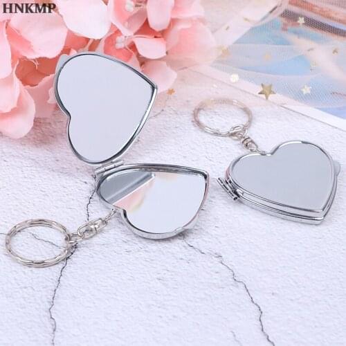 GU145 Portable Two-side Folding Make Up Mirror Mini Makeup Compact Key Chain Pocket Mirror Women Cosmetic Mirrors Key Ring