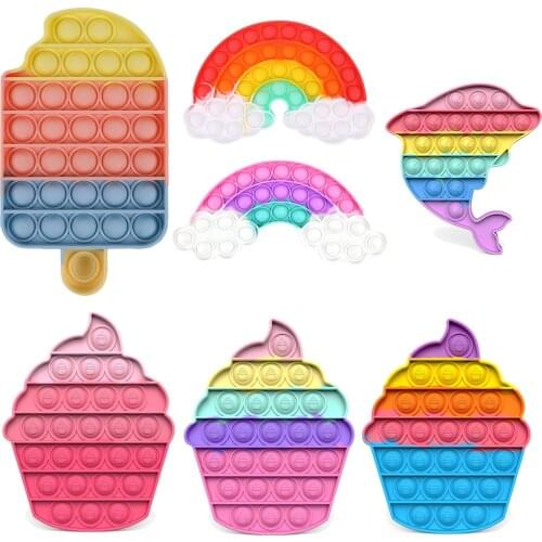 Push Bubble Fidget Toys Desktop Fun Ice Cream Shaped Silicone Reusable Children Adult Stress Reliever Squeeze Board Game