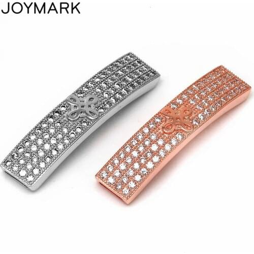JOYMARK 36mm*8mm Zircon Micro Pave 925 Sterling Silver Bent Tube Bar Connector Charm For DIY Bracelet Jewelry Making SLJQ-CZ033