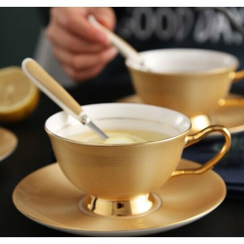 Nordic Style Bone China Coffee Cup Saucer Spoon Set 220ml British Cafe Porcelain Tea Cup Advanced Ceramic Teacup