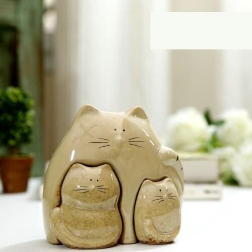 Creative Porcelain Mom and Baby Cat Figurine Abstract Home Decor Ceramics Kitten Miniature Gift Craft Embellishment Accessories