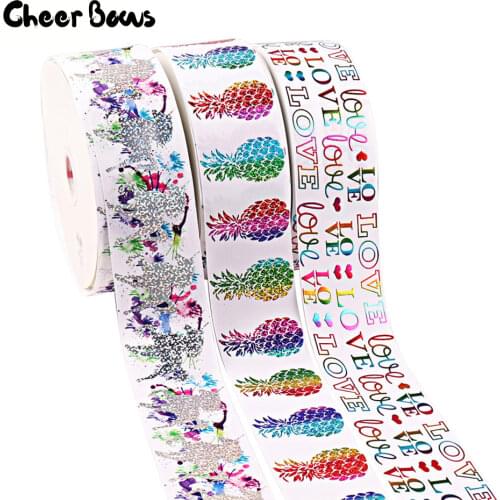 Pineapple Printed Grosgrain Ribbons 75mm Rainbow Laser Letters Pattern 2 Yards DIY Home Textile Decorative Handmade Ribbons