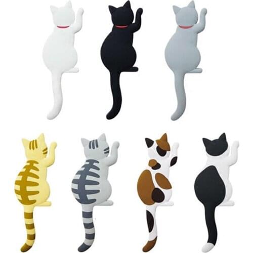 Cat Shape Magnetic Wall Mount Keys Hook Fridge Magnet Hanging Hook Door Decor CLH@8