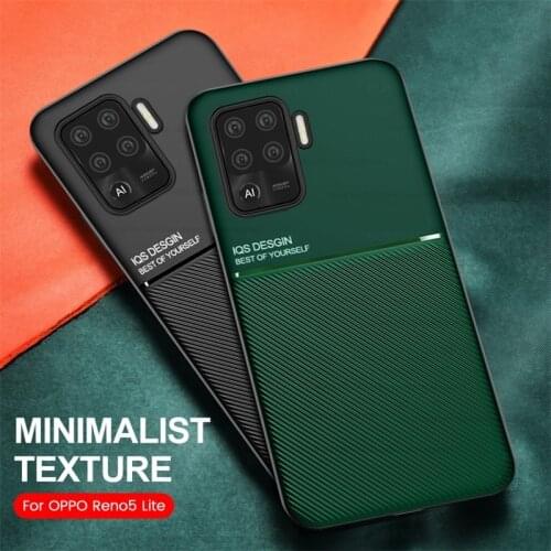 Leather texture magnetic car holder silicon bumper shockproof coque cover for oppo reno5 light reno 5 lite 5lite 2021 case cover