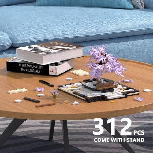 MOC Fashion Decoration Table Decoration Building Block Model Potted Bicolor Flower Bricks Kit Decoration Children Toys Gifts