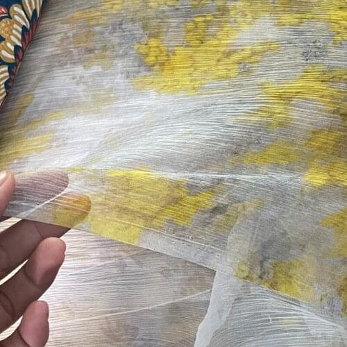 Fashion Brand Show High Customization of The Same Fabric Digital Printing Silk Shunyu Linen Dreamy Yellow Flower Fabric